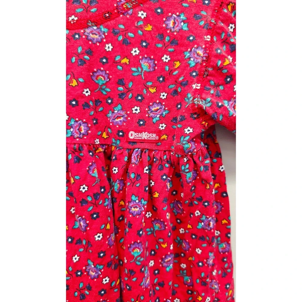 Vintage OshKosh B'gosh 2T Red Floral Dress Made in USA